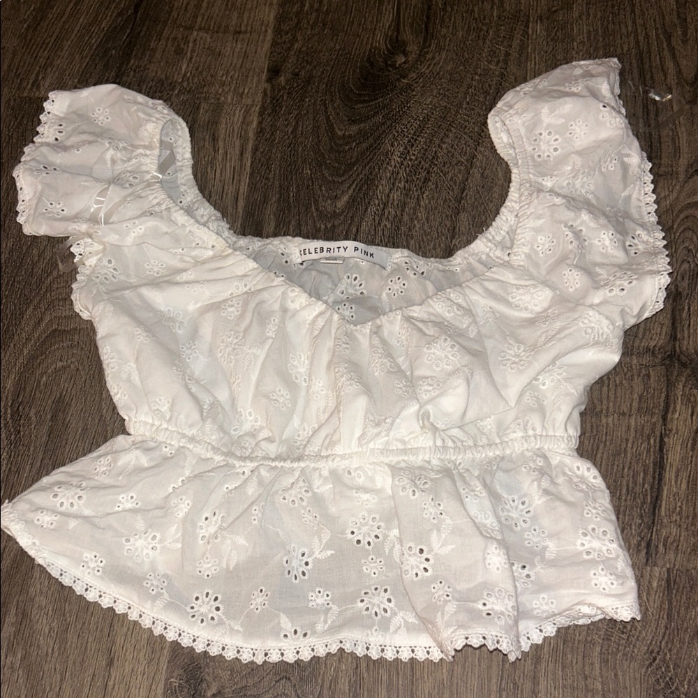 Celebrity Pink White Eyelet Blouse
